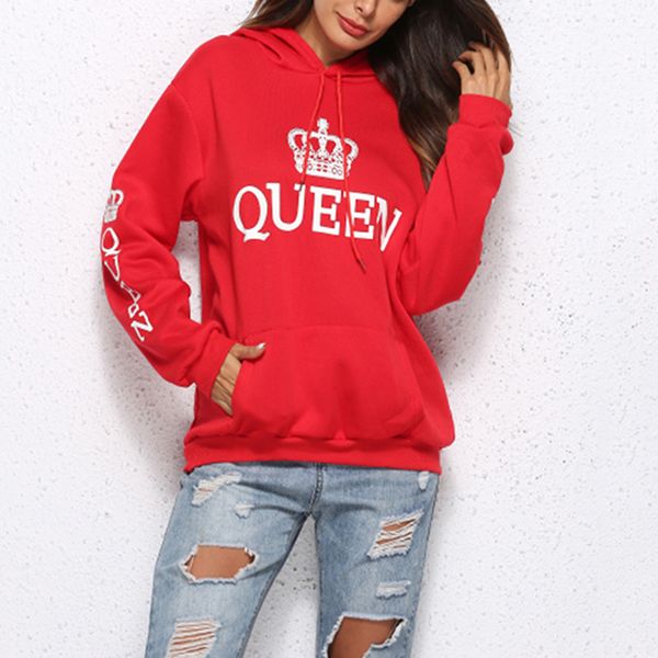 

весна новых женщин / мужчины толстовка king queen печатного толстовка lovers пары толстовка толстовка повседневный пуловер спортивная костюм, Black