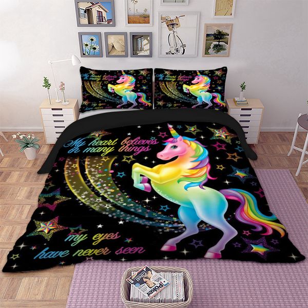 

Unicorn Bedding Set Star Cartoon Duvet Cover Pillow Cases Twin Full Queen King Super King Size Kids Bedclothes Bed Cover