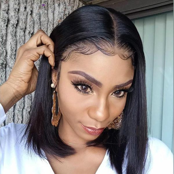 

short lace front human hair wigs for black women brazilian straight remy 4x4 lace closure bob lace wig pre plucked baby hair