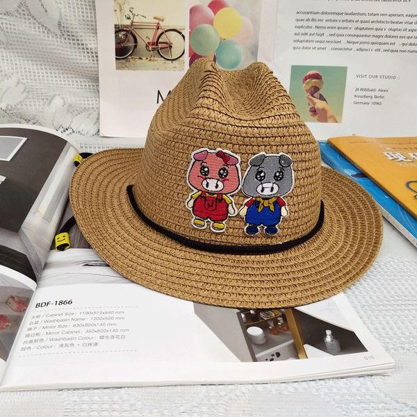 

children summer outdoor sun protection hat korean-style cute flat roof college style straw hat men and women baby nursery perfor, Yellow