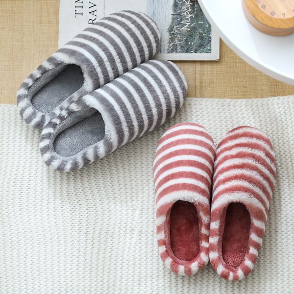 

men casual shoes home indoor slippers striped soft plush male house bedroom slippers warm winter cotton shoes, Black