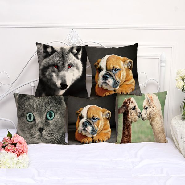 

dog cat wolf animal pillow case cushion cover linen cotton 180gsm square throw pillow covers 4 color options custom free