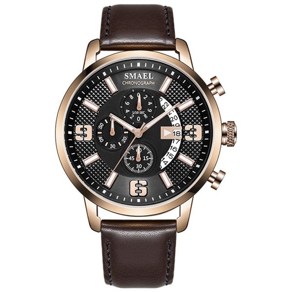 

smael business watches for men casual fashion digital military leather wrist watch man clock automatic date sport wristwatch, Slivery;brown