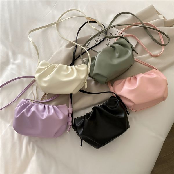 

2020 new fashion women genuine leather handbag thick metal chain cloud dumplings clutch bag female shoulde bags