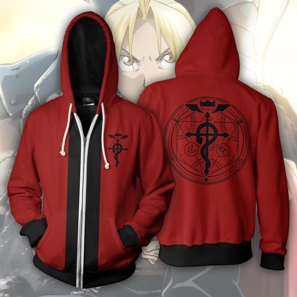 

fullmetal alchemist edward elric jacket costume men hoodies 3d printed cardigan zipper sweatshirts coat anime halloween, Black