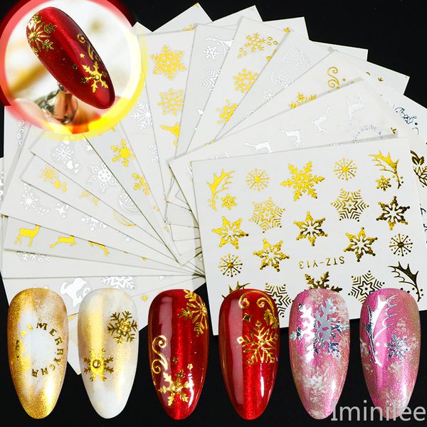 

16pcs /lot winter xmas nail art stickers christmas snowflake adhesive transfer foil nails diy slides all for manicure gifts, Black
