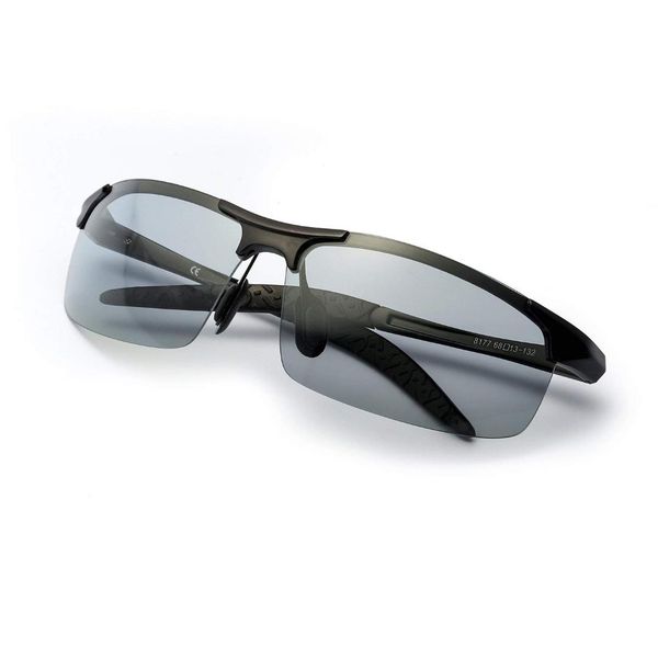 

2019 pchromic polarized semi-rimless sunglasses driver rider sports goggle chameleon change color glasses men women 8177, White;black