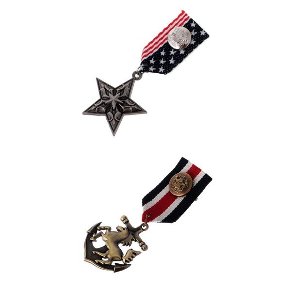 

2x retro uniform medal badge brooch ribbon band party costume costume, Gray