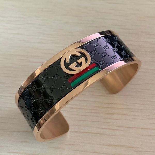 

New de ign famou brand large titanium teel 18k ro e gold black wide large bangle bracelet for men women ize green red