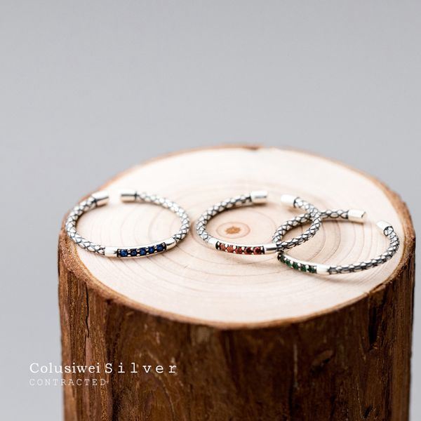 

colusiwei real 925 sterling silver vintage snakeskin pattern rainbow cz delicate finger rings for women wedding band jewelry, Golden;silver