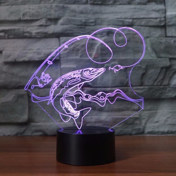 

3d creative fishing modelling gifts table lamp home decor vision lampara led usb 7 color changing baby sleeping fish night light