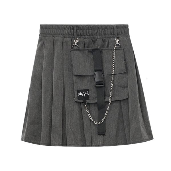 

streetwear high tail chains mini rok big pocket grey women a -line rok punk hip -hop harajuku rokken womens casual short, Black