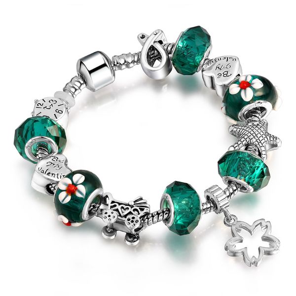 

fashion luxury designer vintage diy crystal flower european beads charms bracelet for woman girls 20 cm, Golden;silver