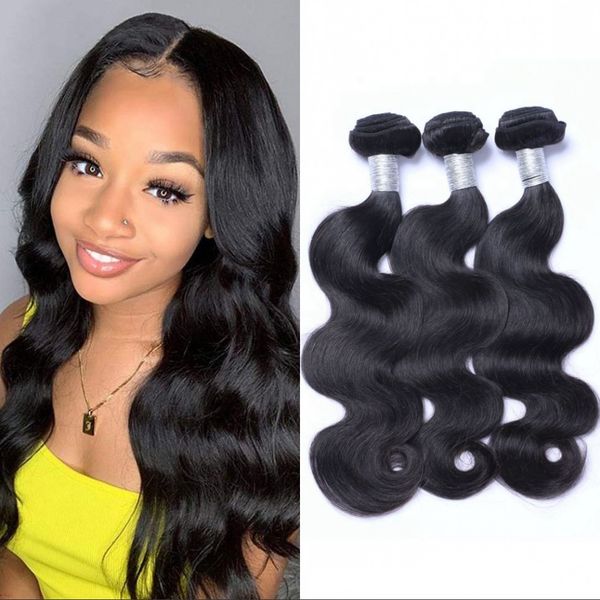 

body wave bundles 8-26 inch human hair weave mongolian 3pcs/lot natural color non remy hair extensions, Black