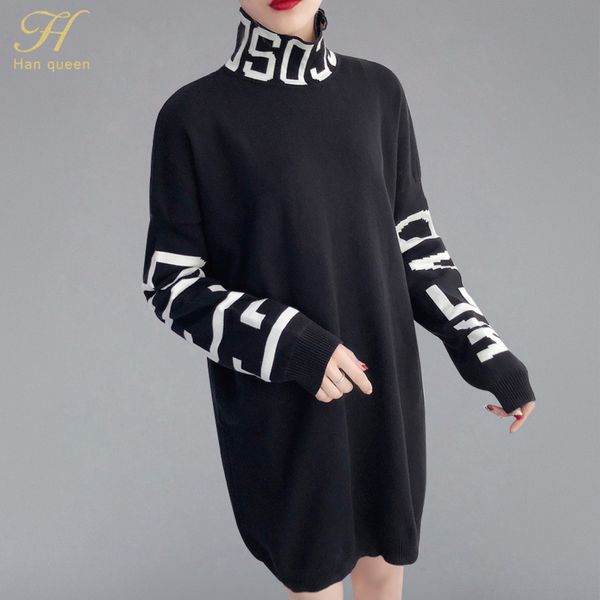 

h han queen autumn winter turtleneck solid women sweater knitted full sleeve pullover soft femme jumper high quality, White;black
