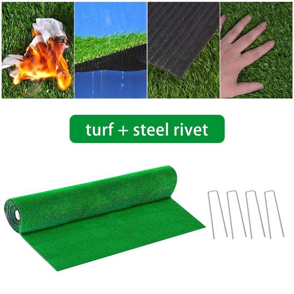 

1 m x 1 m straw mat green artificial lawn lawn carpet fake turf home garden moss home floor diy wedding decoration (turf + steel
