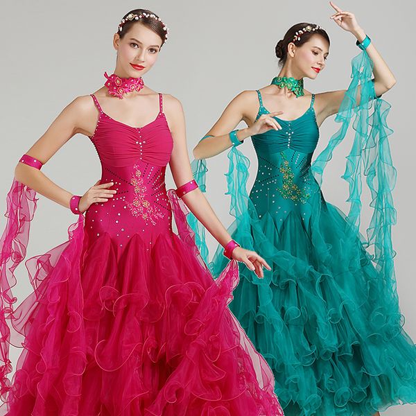 

new ballroom dance competition dresses figure skating dress three colors drag queen costumes rave standard dance dresses dqs3733, Black;red