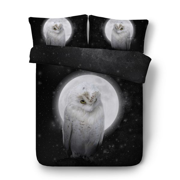 3d Moon Galaxy Owl Print Duvet Cover With Pillowcase Bedding Set