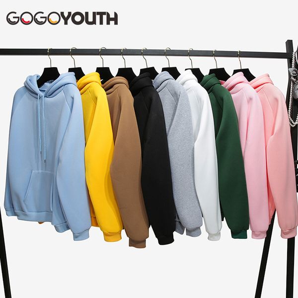 

gogoyouth warm hooded female sweatshirt winter 2018 autumn solid bts kpop hoodies women polerones ladies pullover sweat femme, Black