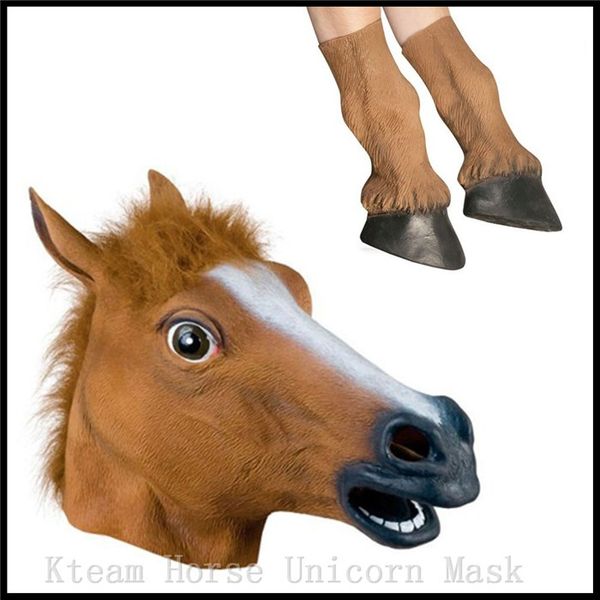 

funny halloween props horse head masks and horse hooves gloves animal latex unicorn mask birthday party rubber mask hand gloves