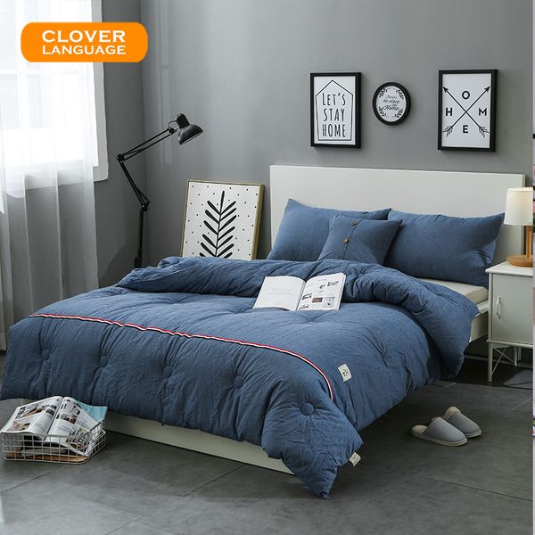 

clover language 100% cotton thicker duvet winter autumn stiching quilted quilt bedding king queen size 5 colors bedding filler