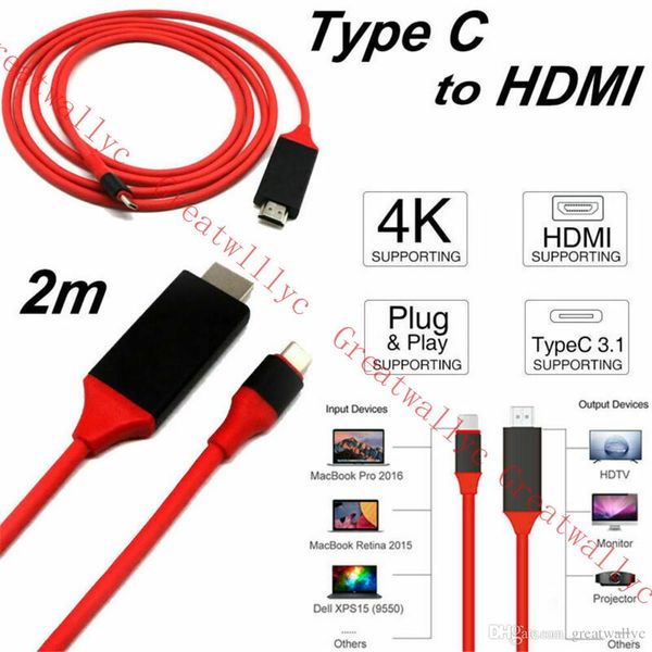 

USB 3.1 Тип C К HDMI Кабель-переходник Между мужчинами 4K * 2K HDTV HDMI Adpater Для Samsg Galaxy S8 S8 + Plus M