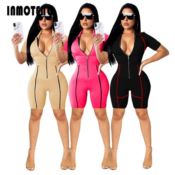 

inmoteng v-neck short sleeve summer women lady overalls jumpsuits outfits casual fashion bandage plus size rompers clubwear, Black;white