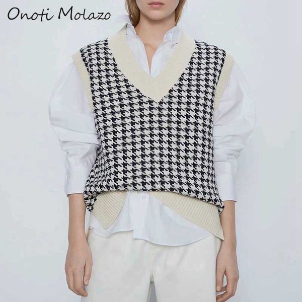 

onoti molazo knitted sweaters pullovers vest women plaid sleeveless casual ladies sweater vest female 2020 spring autumn new, Black;white