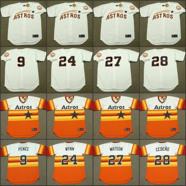

houston 49 larry dierker 24 jimmy wynn 28 cesar cedeno 27 bob watson 9 hunter pence baseball jersey stitched, Black