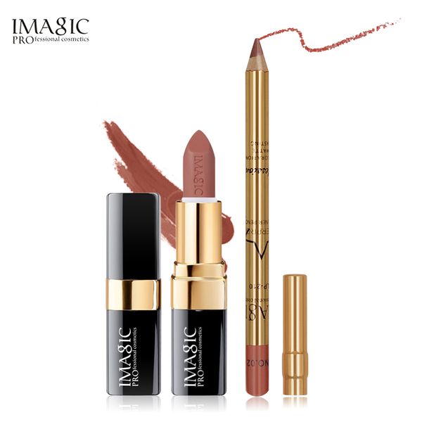 

imagic matte lips kit 2pcs/set malipsick+lipliner lips make up set long lasting water proof beauty red lipstick makeup kit