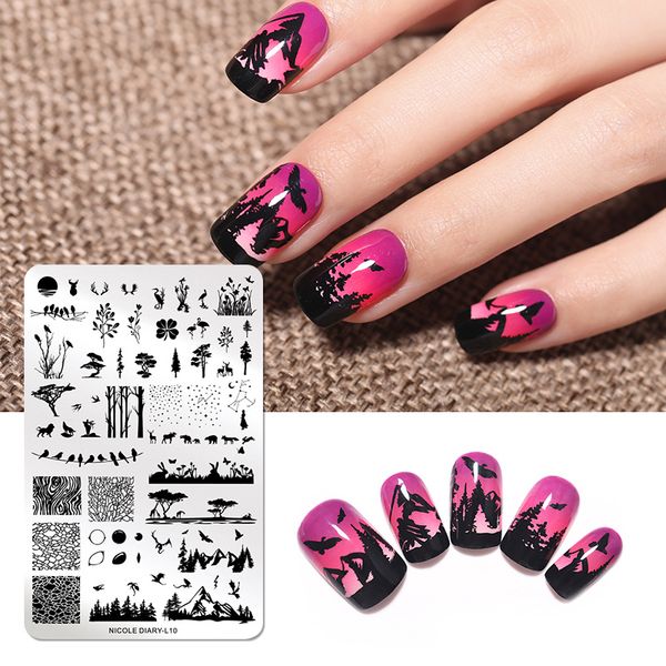 

nicole diary 5pcs stamping nail polish set stamp template stamper varnish black gold silver nail art plate printing polish set