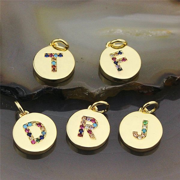 

10*10mm 10pcs/lot fashion plated cz letter zircon pendant,circular cz jewelry charm,necklace/bracelet/earrings accessories, Bronze;silver