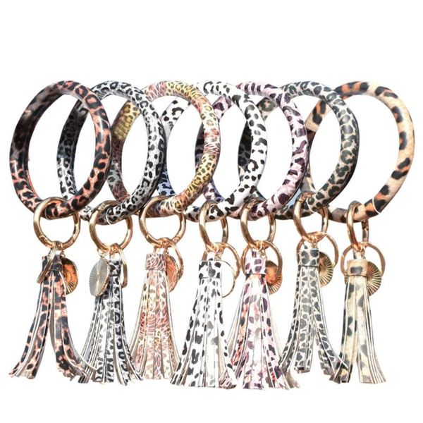 

keychains stylish women &girls wristlet keychain bangle tassel circle key ring leather fashion jewelry findings chains presents, Silver