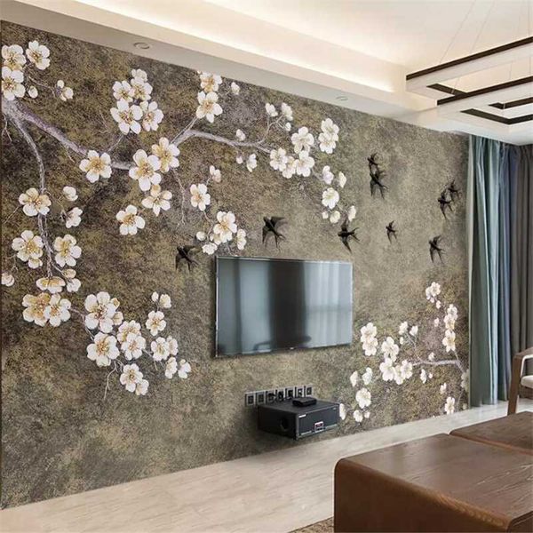 

wallpapers mural custom wallpaper 3d murals chinese style retro plum swallow tv background wall paper for living room