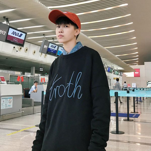 

2019 spring and summer the new listing korean student fashion couple trend casual simple pullover sweaters hombre homme, White;black