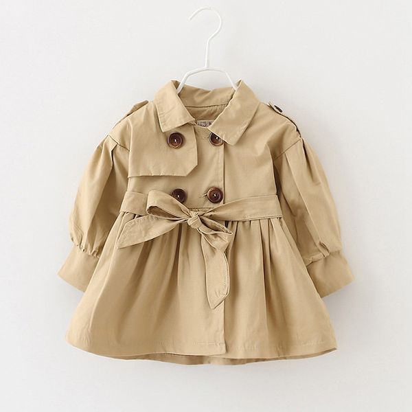 

baby kids girls dust coat jacket solid ruched bow belt windproof coats outwear casual clothes 2019 autumn winter new windbreaker, Blue;gray