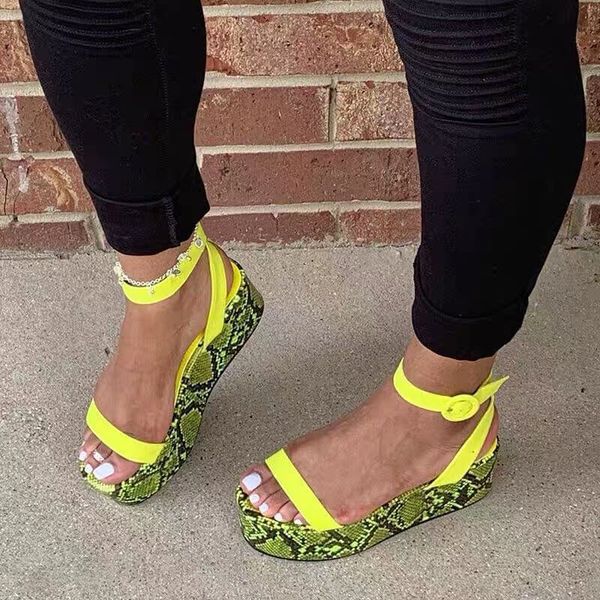 

2020 summer women buckle strap sandals soft leather platform sandals women high heels wedge heels peep toe shoes lady 43, Black