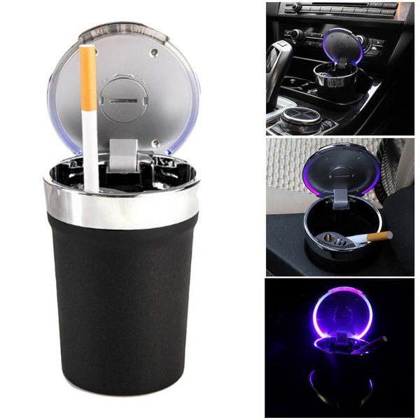 

car ashtray with led light cigarette smoke travel remover ash cylinder car smokeless smoke cup holder storage auto accessories