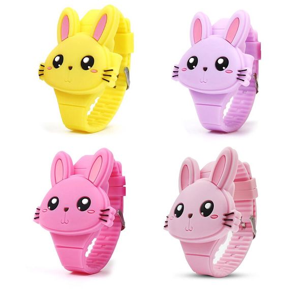 

children's watches led cartoon cute rabbit toy kid watch silicone wrist watches flip bracelet watch for girl hour relogio koccx, Blue