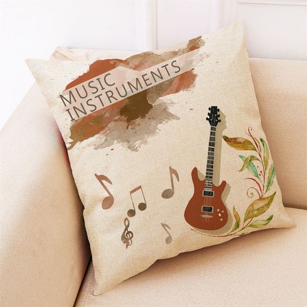 

1pc musical instrument print style simple linen cushion cover mixed sofa car cushion cover home decoration 45x45cm l617
