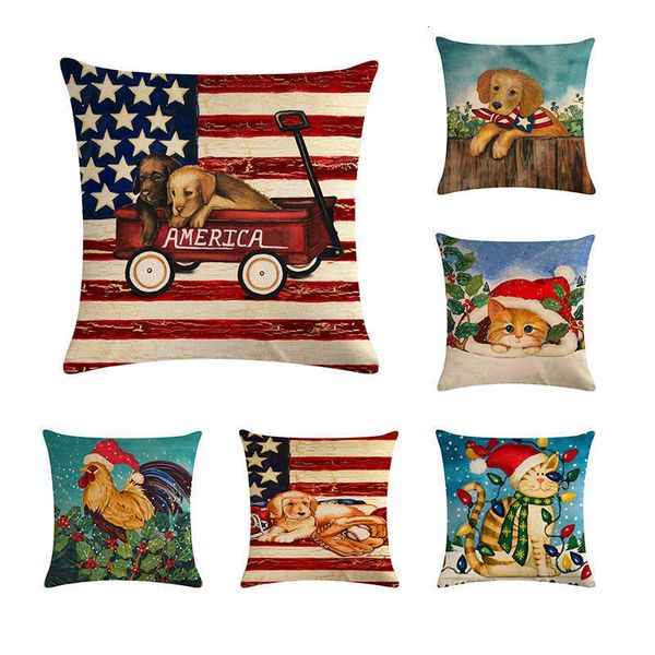 

новое белье подушка обложка флаг сша ручная роспись рождество свинья кошка корова cock стул подушка обложка главная декоративная наволочка z