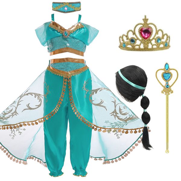 

arabian princess girls dresses for girls jasmine cosplay dress up kids halloween fantasy pants costume 2pcs set clothes, Red;yellow