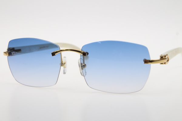 

2019 popular rimless white genuine natural horn sunglasses designer 8200905 glasses blue lens, White;black