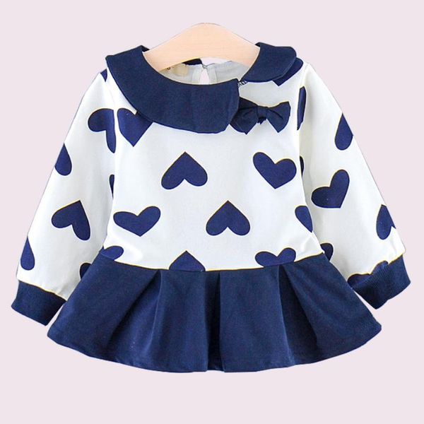 

spring baby dress girl heart print dress for girls peter pan collar kids vestidos for girls autumn sweet baby clothes, Red;yellow