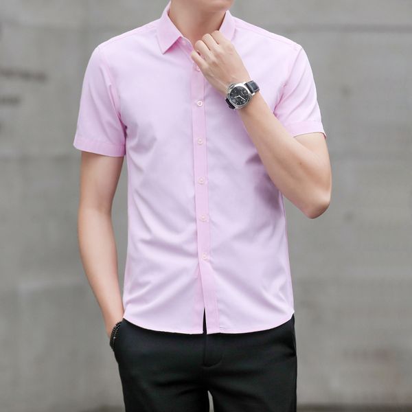 

мужские рубашки сплошного цвета отворотом с коротким рукавом блуза мужчины бизнес повседневная stretch тонкая рубашка лето новое прибытие 20, White;black