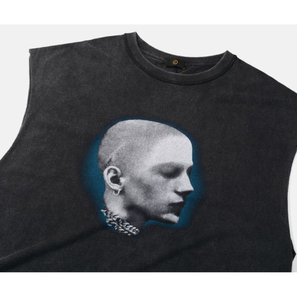 

fashion-hip hop distressing muscle tee summer men vintage washed black tank 4 styling streetwear, White;black