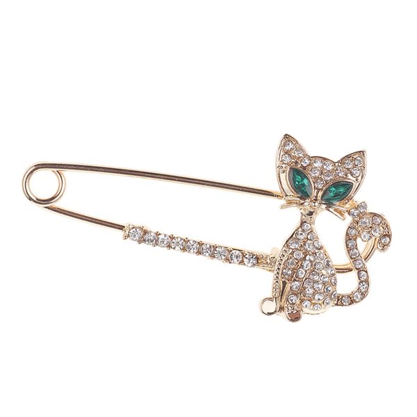 

ladies chic crystal rhinestone cute cat large safety pin brooch, Gray