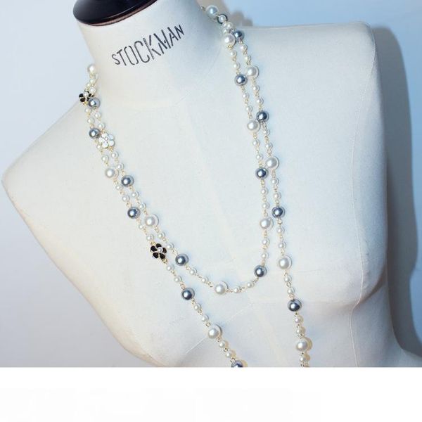 

новый стиль мода роскошь корейский дизайнер многослойные ожерелье кулон жемчужная цепь ожерелье для женщин свитер блузка бижутерия, Silver