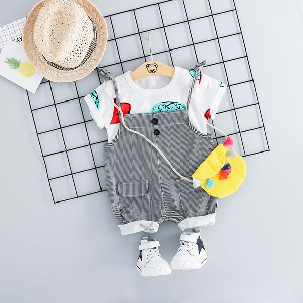 

hylkidhuose 2020 summer baby girls boys clothing sets toddler infant clothes suits t shirt strap shorts kids children costume, White
