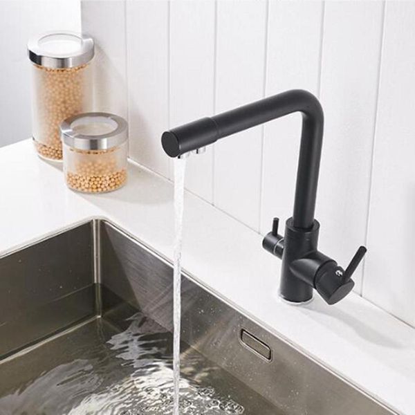 

filter kitchen faucets mixer tap deck mounted 360 rotation water purification double handles sink basin faucet cold water